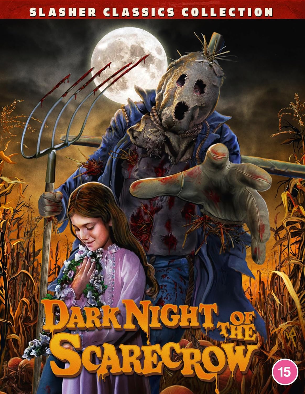 Horror movie poster featuring a scarecrow and a young woman in a field.
