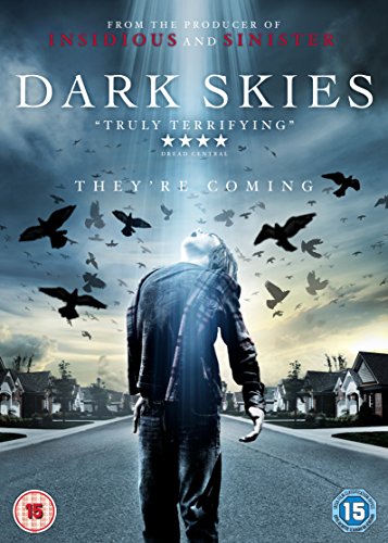 DVD cover for "Dark Skies" featuring a boy and many birds.