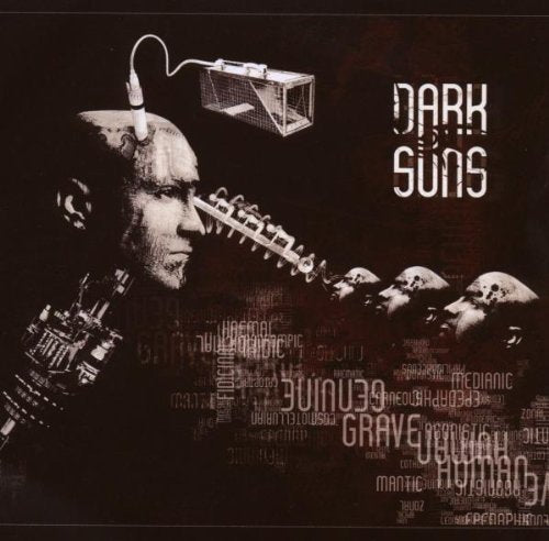 CD cover: grayscale image of a man with mechanical implants and skulls.