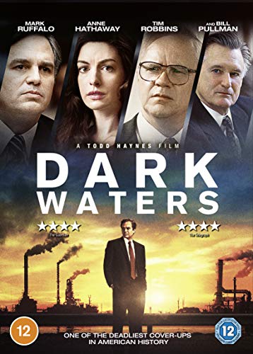 DVD cover for Dark Waters featuring four lead actors above a smoky industrial landscape.