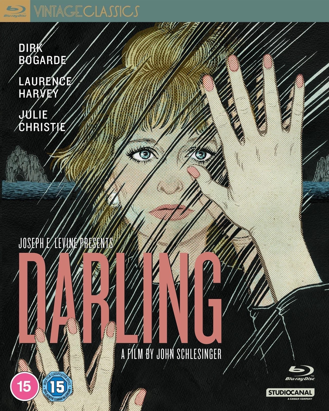 Illustrated Blu-ray cover for Darling featuring a woman's face behind rain-streaked glass.