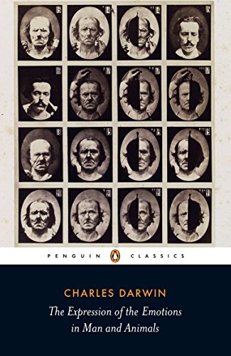 Book cover showing a grid of historical photographs of facial expressions by Charles Darwin.