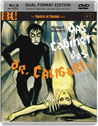 Das Cabinet des Caligari" Blu-ray cover featuring a stylized, distorted figure.