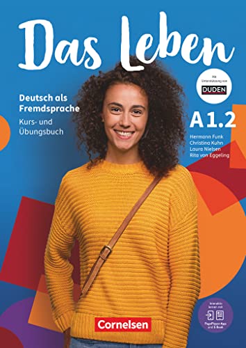 Textbook cover titled Das Leben A1.2 featuring a woman in a yellow sweater.