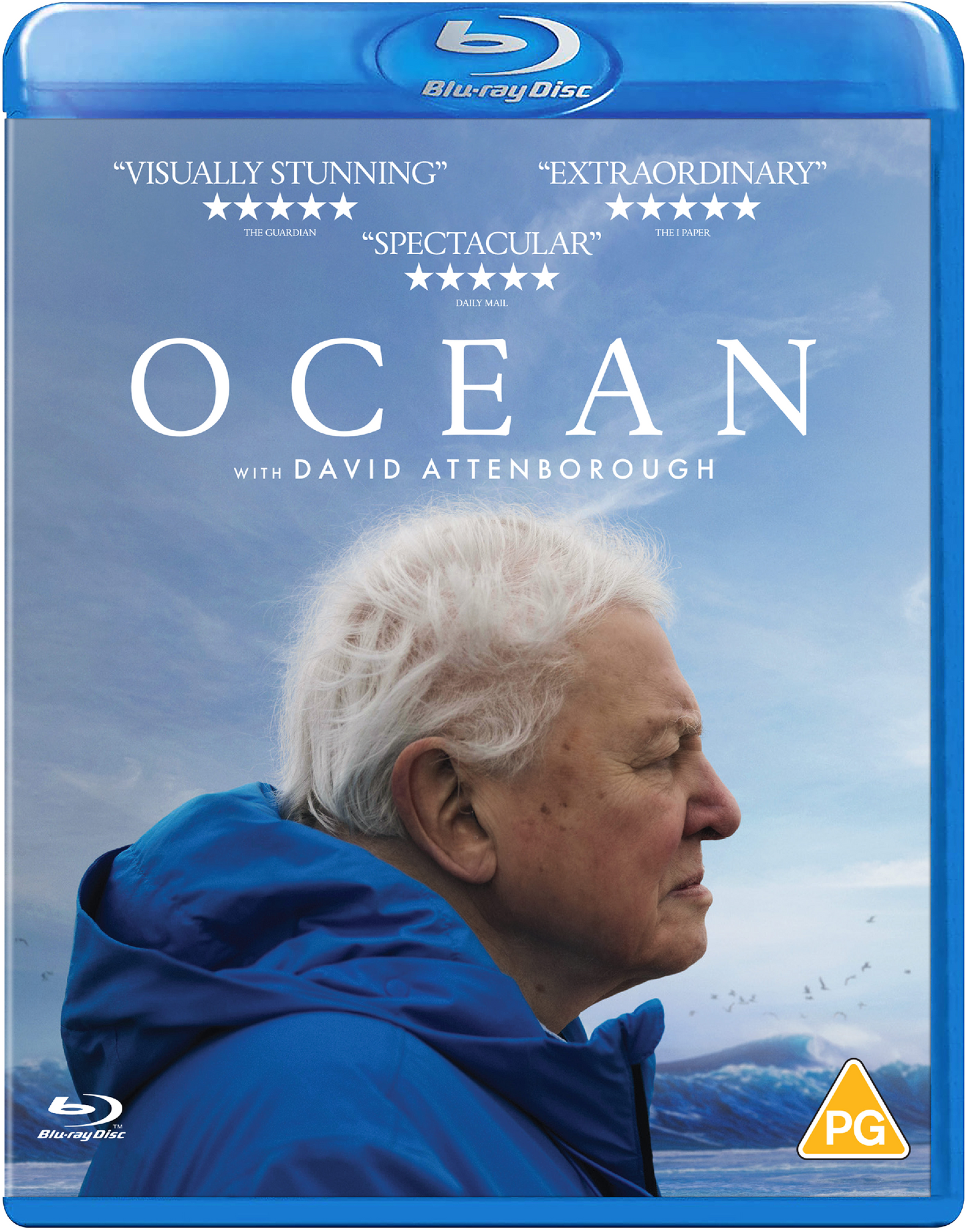 Blu-ray cover for "Ocean" featuring David Attenborough and ocean scenery.