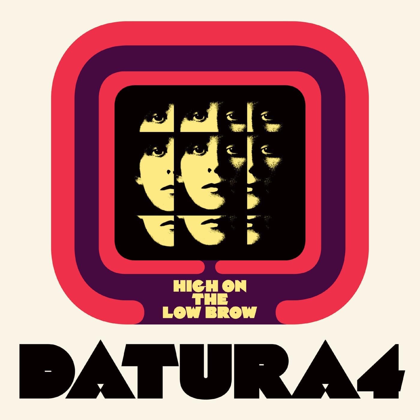Datura4 album cover: repeating faces in a pink and black design.