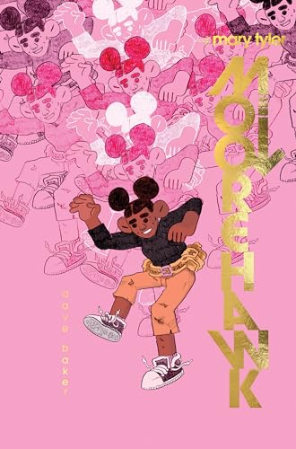 Pink book cover with illustrated figures and large gold lettering.
