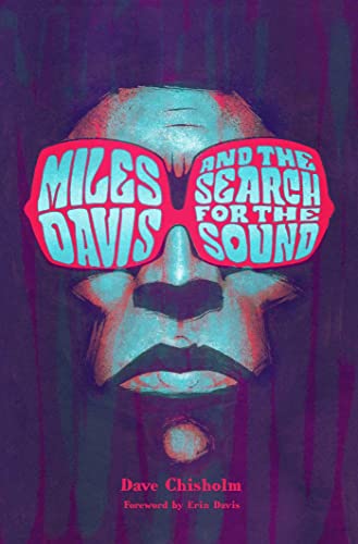 A stylized illustration of Miles Davis wearing large pink sunglasses against a purple background.