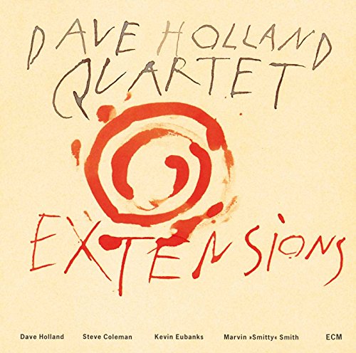 CD cover for Dave Holland Quartet’s “Extensions” with red spiral design.