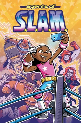 Comic book cover featuring a girl taking a selfie near wrestlers.