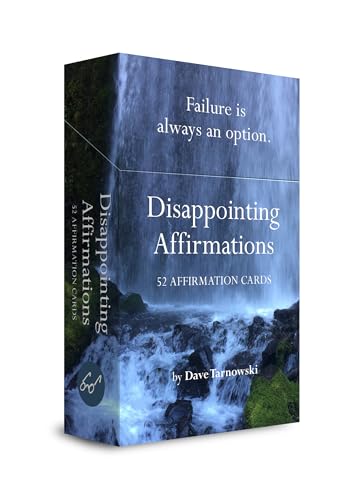 Box of "Disappointing Affirmations" cards with a waterfall image.