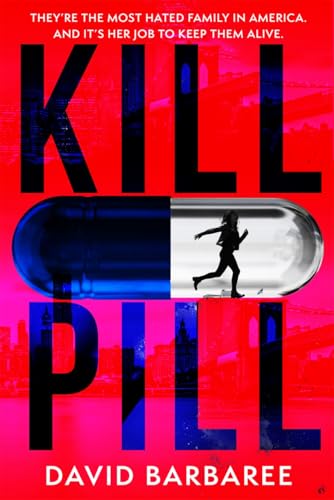 Book cover: red and blue, large text “KILL PILL”, pill with silhouette.