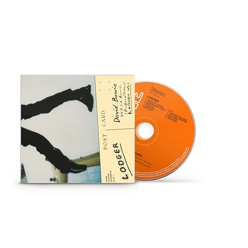 David Bowie’s “Lodger” CD and case with legs and postcard imagery.