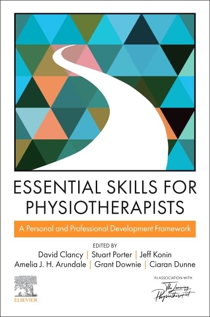 Book cover: "Essential Skills for Physiotherapists" with abstract triangle design.
