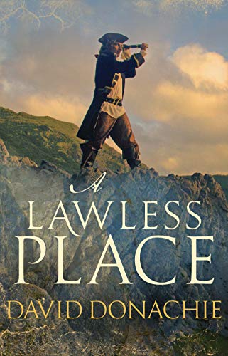 Book cover featuring a man in pirate attire standing on a rocky cliff, looking through a spyglass.