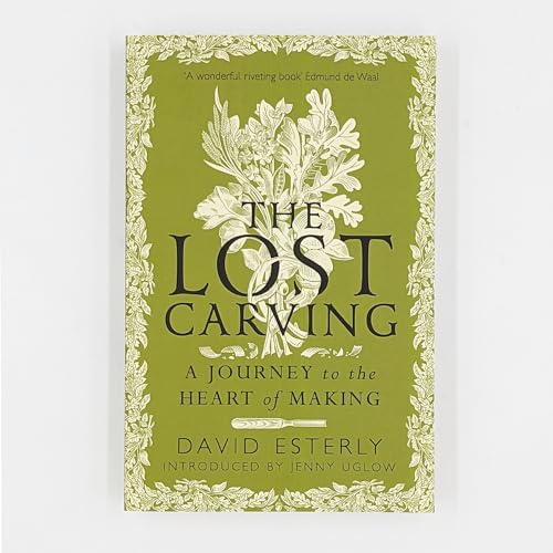 Green book cover with floral design and title “The Lost Carving”.
