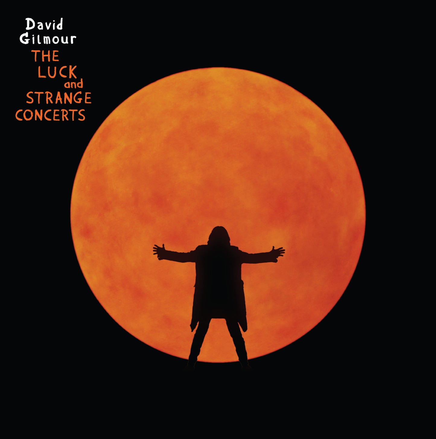 David Gilmour album cover: silhouette against a large orange sun.