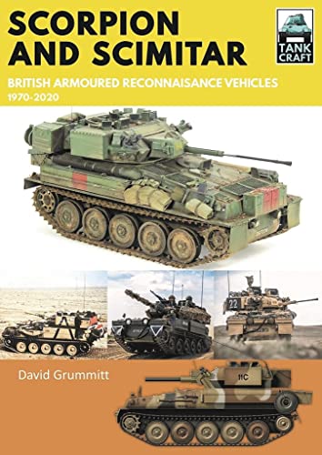 Book cover featuring British Scorpion and Scimitar armoured reconnaissance vehicles in various settings.