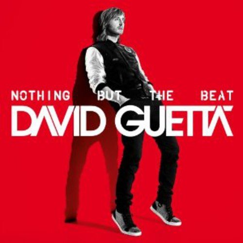 David Guetta album cover: artist in black and white on red background.