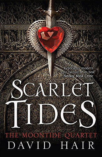 Book cover: “Scarlet Tides” with a dagger through a red heart.