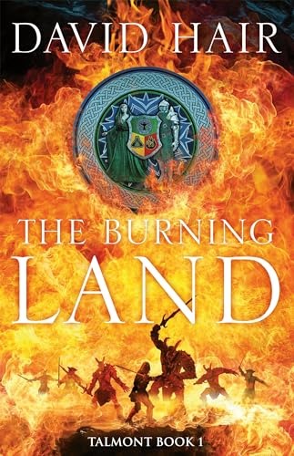 Book cover: fiery landscape with armored figures battling, central crest.