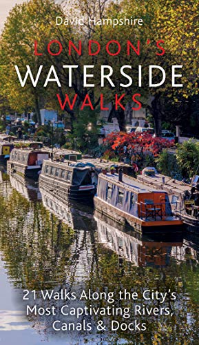 Book cover: canal boats on water with trees, title "London's Waterside Walks".