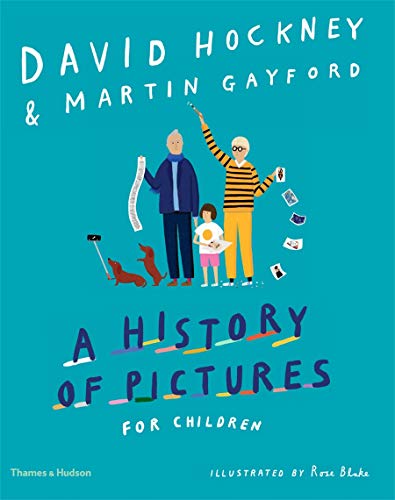 Book cover featuring two men and a child with dogs on a teal background.