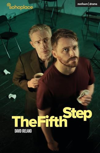Two men stand in a room with chairs, book title The Fifth Step by David Ireland.