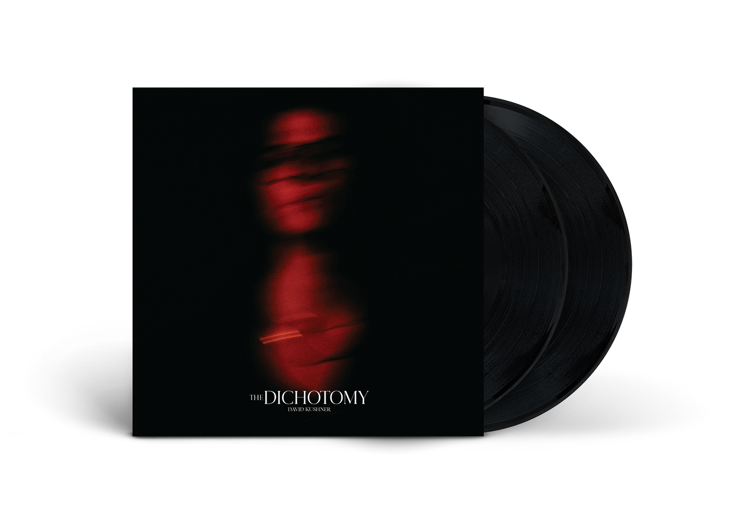 David Kushner's "The Dichotomy" vinyl record with a blurred red face cover.