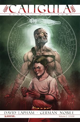 Comic book cover: muscular man and young person in a mystical setting.