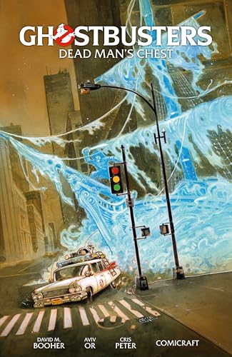 Ghostbusters comic cover featuring the Ecto-1 and a spectral figure.