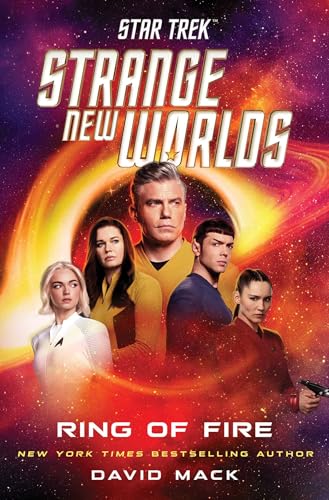 Book cover featuring Captain Pike and crew amidst a swirling, fiery nebula.