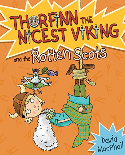 Book cover: Viking boy, birds, and tied-up figures in tartan.