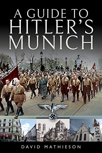 Book cover depicting a Nazi march in Munich with historical buildings below.