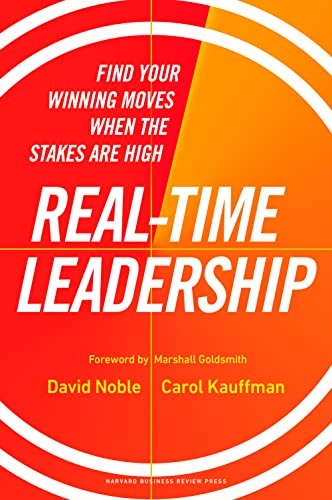 Book cover: "Real-Time Leadership" with orange and red circular design.