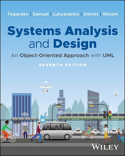 Textbook cover for "Systems Analysis and Design" with a city illustration.