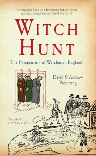 Book cover titled Witch Hunt showing illustrations of historical witch trials and public executions.