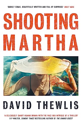 Book cover: "Shooting Martha" with a woman in water under a yellow hat.