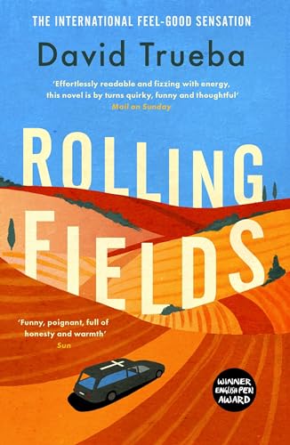 Book cover for "Rolling Fields" depicting rolling hills and a small car.