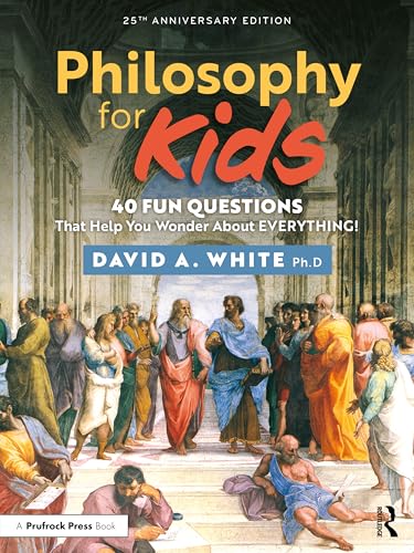 Book cover featuring a classical painting of philosophers and the title Philosophy for Kids.