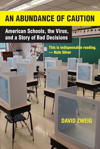 Book cover: classroom desks with plastic shields, titled “An Abundance of Caution.”