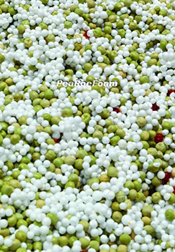 Close-up of small, colorful foam spheres in white, green, and red.