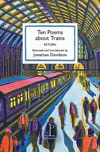 Book cover illustration of a train station platform with passengers and a train.