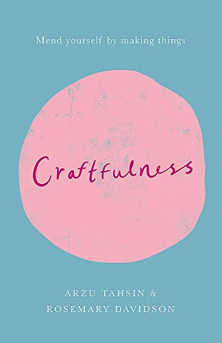 Book cover for "Craftfulness" with pink circle and blue background.