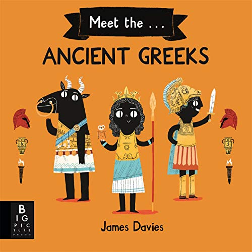 Book cover featuring three stylized Ancient Greek figures on an orange background.
