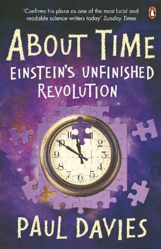 Book cover: "About Time" by Paul Davies, with clock and puzzle pieces.