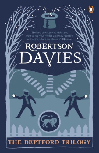 Book cover for The Deptford Trilogy featuring two boys throwing snowballs and a top hat.