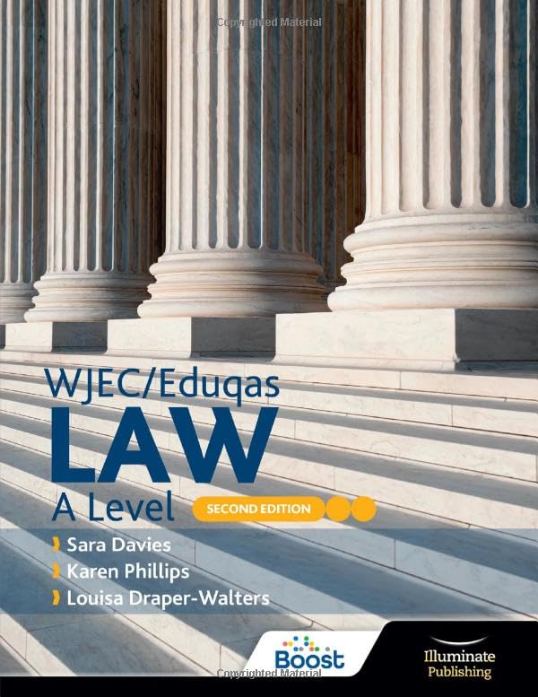 Textbook cover featuring large stone columns and steps with the title WJEC/Eduqas Law.