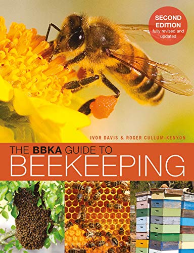 Book cover: "The BBKA Guide to Beekeeping" with a bee on a flower.