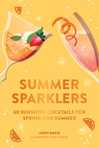 Book cover with illustrated cocktails and bright yellow background.